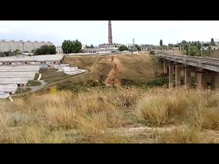 GUGK Geodetic point and view of floodplain of Sukhaya Mechetka River, Neanderthal site in Volgograd.