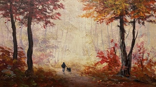 Как создать деревья на заднем  плане губкой. Акрил. How fadst and easy paint forest with acrylic