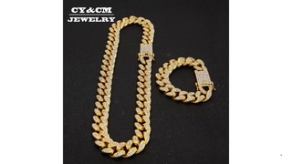 Hip Hop Necklaces Crystal Rhinestone Miami Cuban Chain Gold Silver Color
