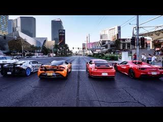WORLDS GREATEST DRAG RACE! EXOTIC RENTAL CARS LAUNCH DOWN LAS VEGAS BLVD! LAMBORGHINI NEAR CRASH