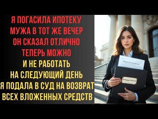 Я погасила ипотеку мужа В тот же вечер он сказал Отлично, теперь можно и не работать