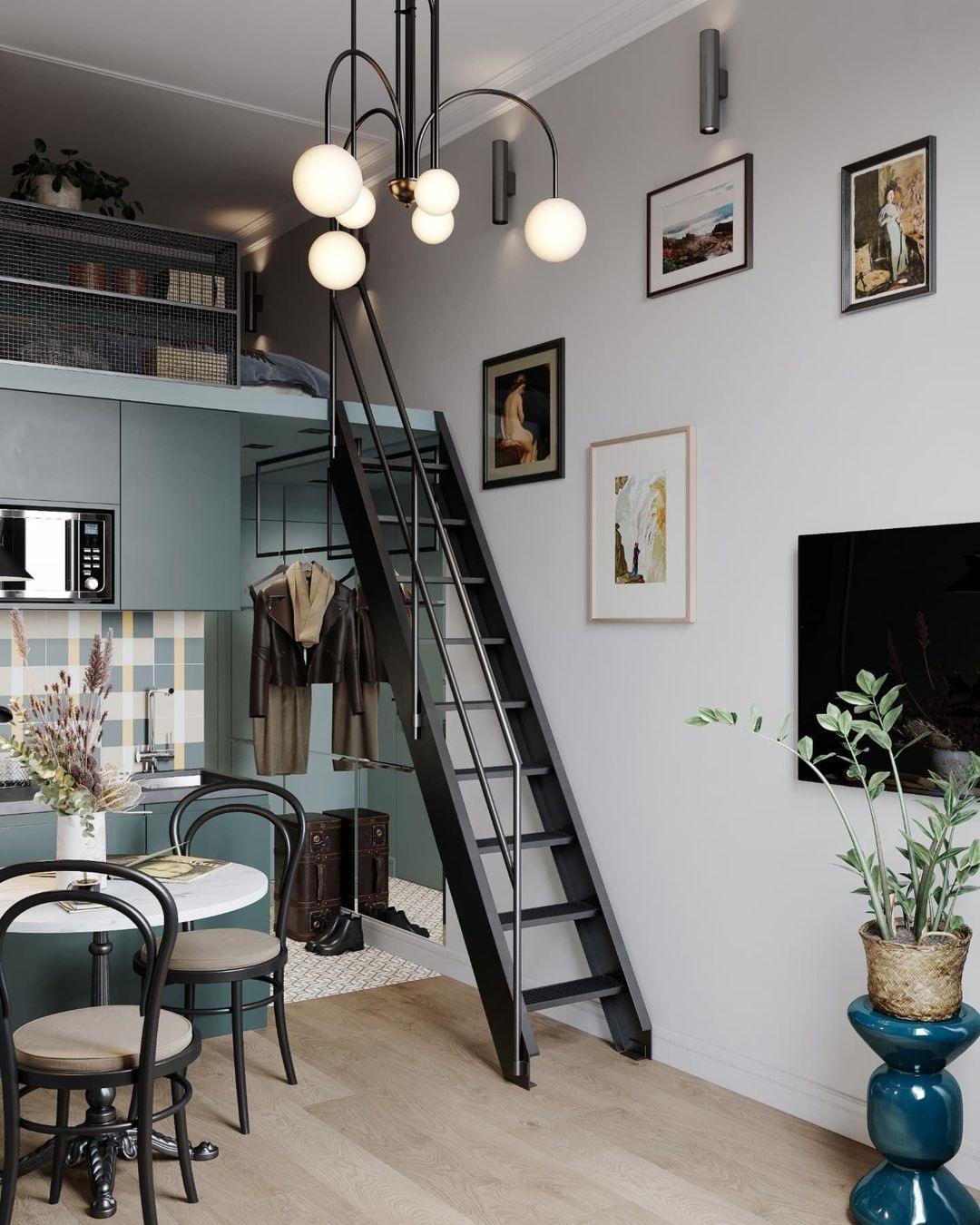 Проект двухуровневой микро-студии 13 кв.